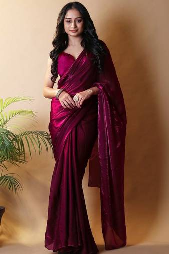 Maroon satin saree