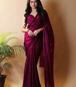 Maroon satin saree