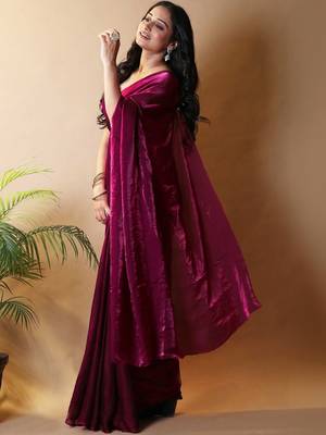 Maroon satin saree 2
