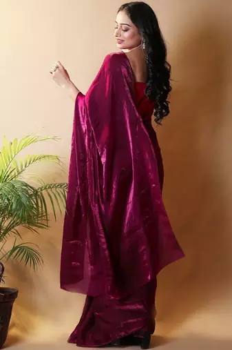 Maroon satin saree