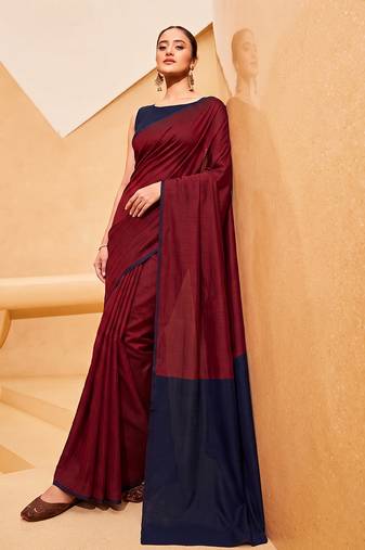 maroon cotton blend saree for women | festive traditional & party wear ethnic saree