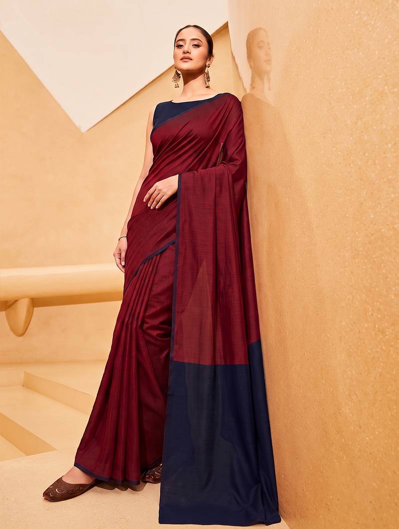maroon cotton blend saree for women | festive traditional & party wear ethnic saree