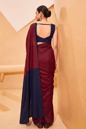 maroon cotton blend saree for women | festive traditional & party wear ethnic saree