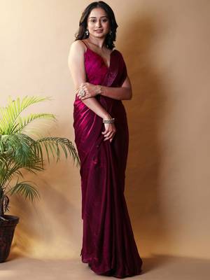 Maroon satin saree 4