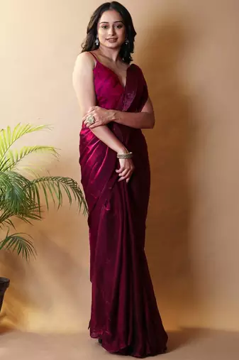 Maroon satin saree