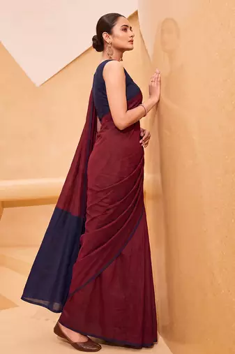 maroon cotton blend saree for women | festive traditional & party wear ethnic saree