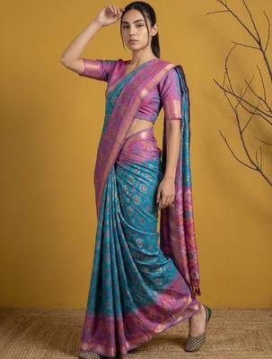 Multicolor ethnic motifs silk blend handloom patola saree 1