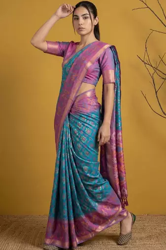 Multicolor ethnic motifs silk blend handloom patola saree