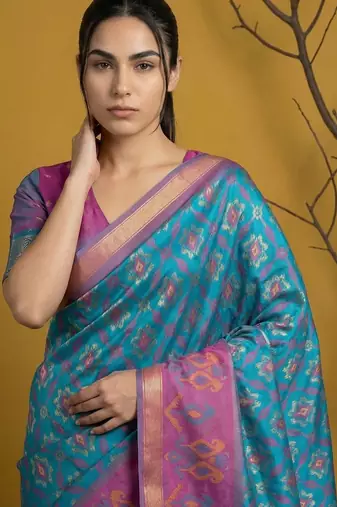 Multicolor ethnic motifs silk blend handloom patola saree
