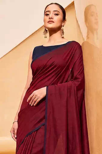 maroon cotton blend saree for women | festive traditional & party wear ethnic saree