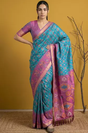 Multicolor ethnic motifs silk blend handloom patola saree