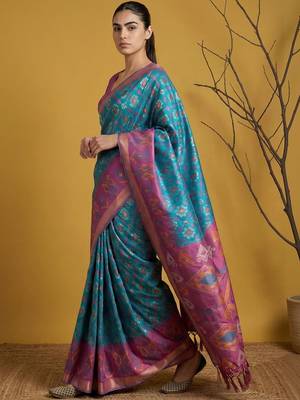 Multicolor ethnic motifs silk blend handloom patola saree 4