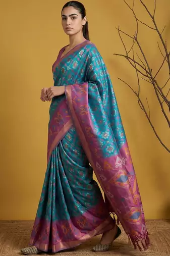 Multicolor ethnic motifs silk blend handloom patola saree