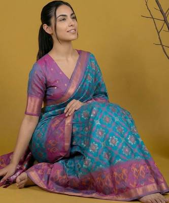 Multicolor ethnic motifs silk blend handloom patola saree 5