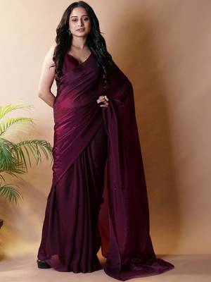 Maroon poly georgette saree 1