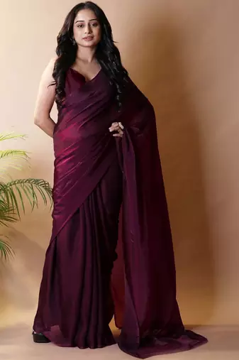Maroon poly georgette saree