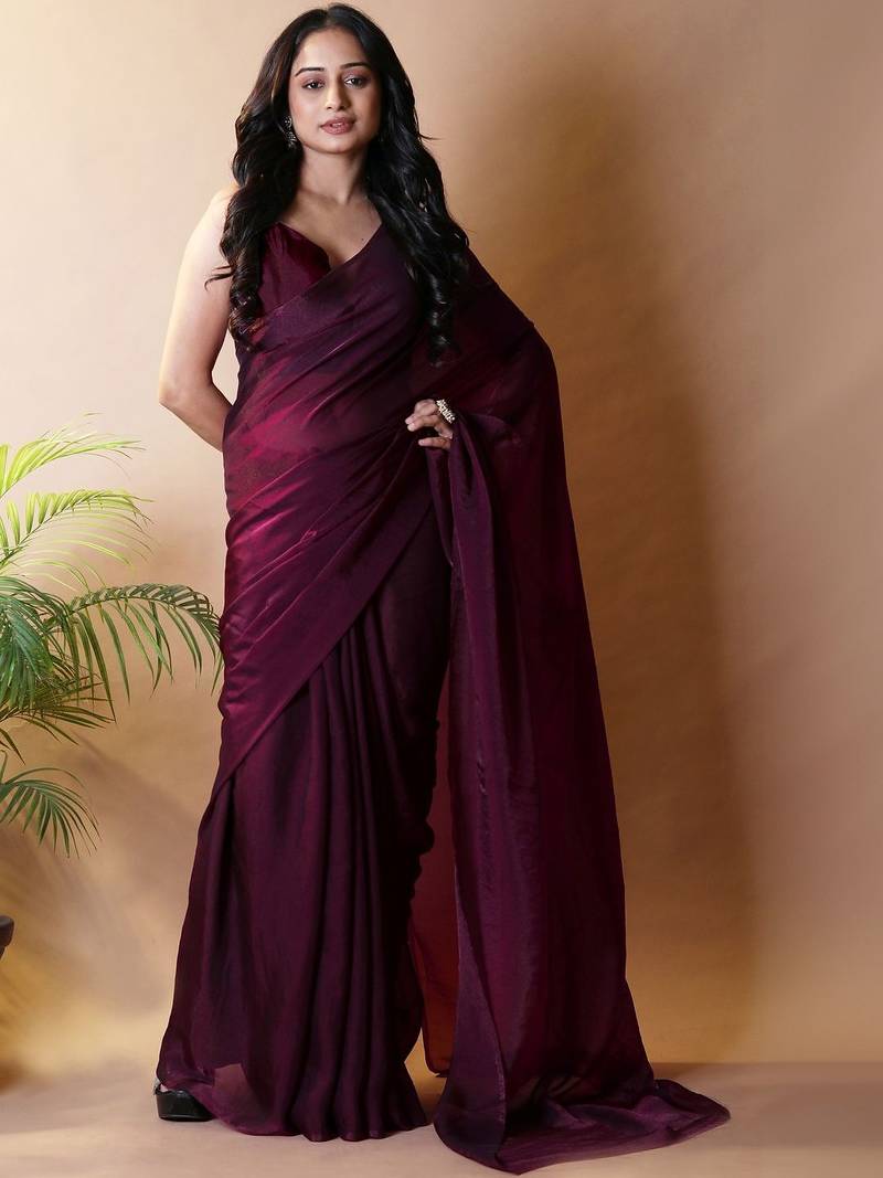 Maroon poly georgette saree