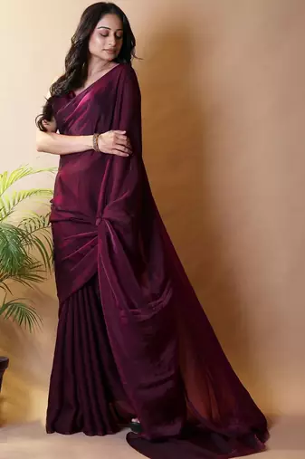 Maroon poly georgette saree