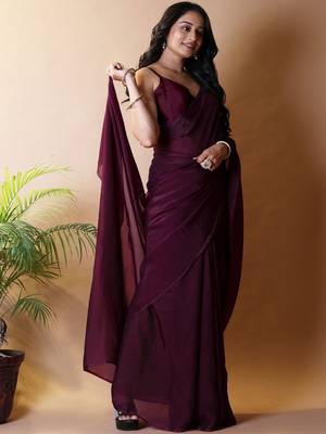 Maroon poly georgette saree 4