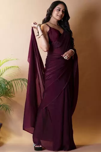 Maroon poly georgette saree