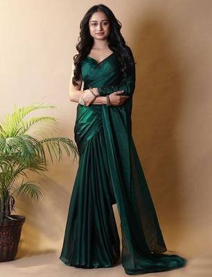 Green poly georgette saree 1