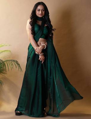 Green poly georgette saree 4