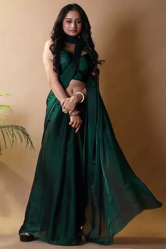 Green poly georgette saree