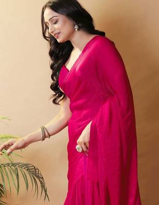 Pink fandy satin silk party wear saree 2