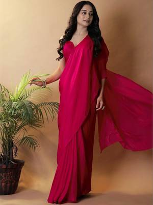 Pink fandy satin silk party wear saree 4