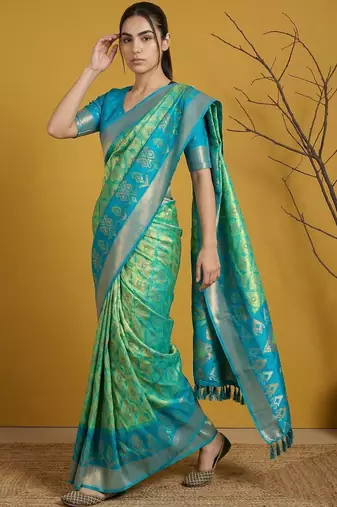 Multicolor ethnic motifs zari silk blend handloom patola saree