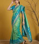 Multicolor ethnic motifs zari silk blend handloom patola saree