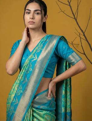 Multicolor ethnic motifs zari silk blend handloom patola saree 2