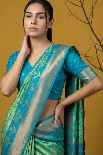 Multicolor ethnic motifs zari silk blend handloom patola saree