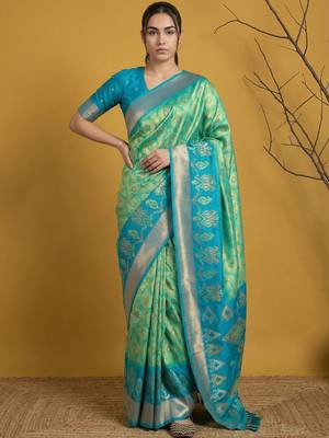 Multicolor ethnic motifs zari silk blend handloom patola saree 3