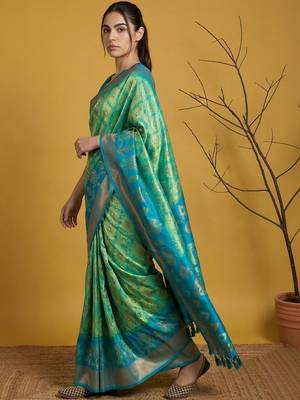 Multicolor ethnic motifs zari silk blend handloom patola saree 4