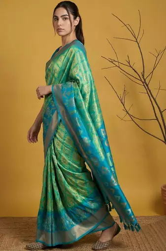 Multicolor ethnic motifs zari silk blend handloom patola saree