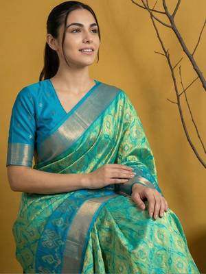 Multicolor ethnic motifs zari silk blend handloom patola saree 5
