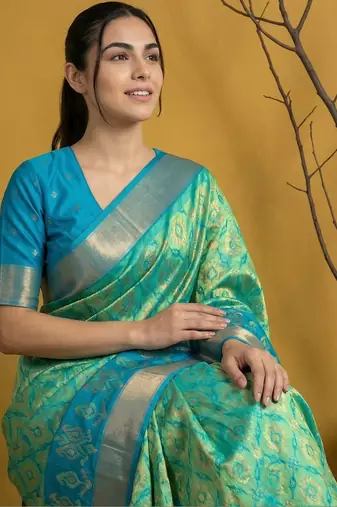 Multicolor ethnic motifs zari silk blend handloom patola saree