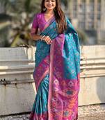 Blue woven design zari silk blend patola saree
