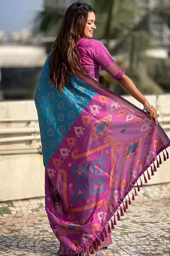Blue woven design zari silk blend patola saree