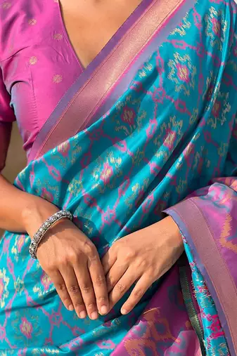 Blue woven design zari silk blend patola saree