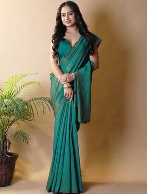 Teal silk cotton handloom saree 1