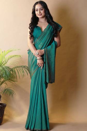 Teal silk cotton handloom saree