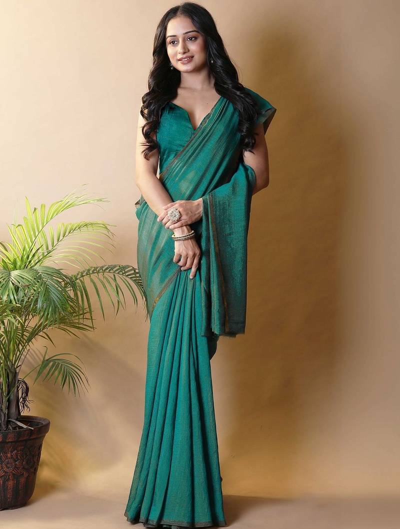 Teal silk cotton handloom saree
