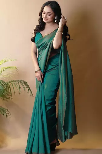 Teal silk cotton handloom saree