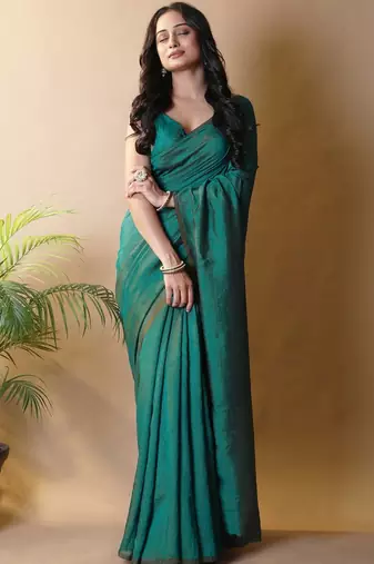 Teal silk cotton handloom saree