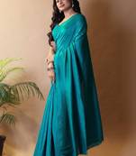 Teal silk cotton saree