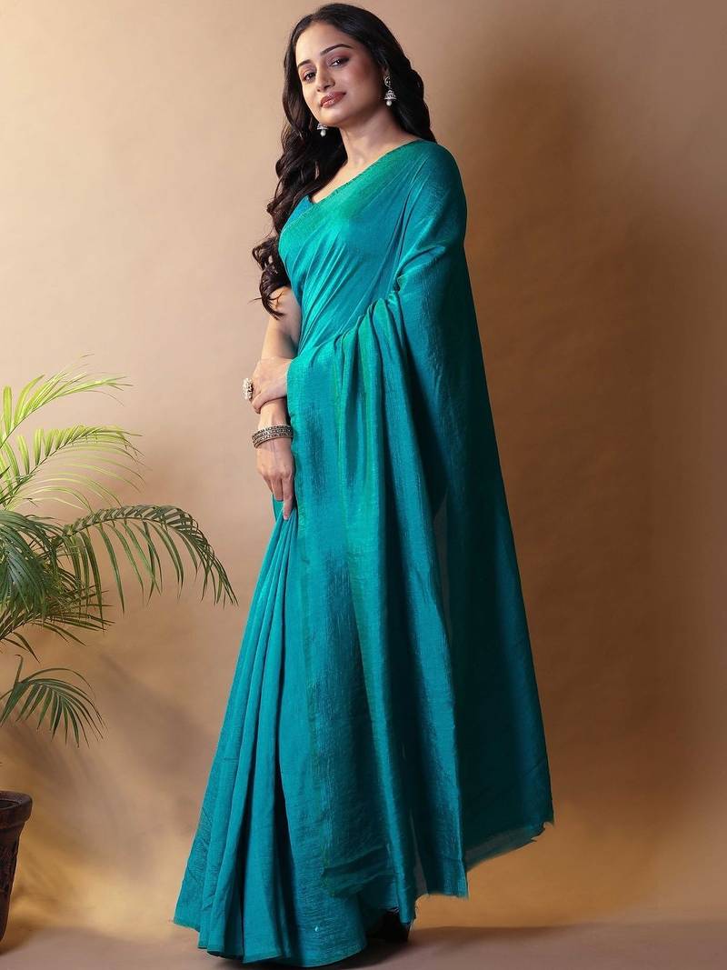 Teal silk cotton saree