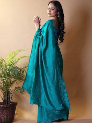 Teal silk cotton saree 3