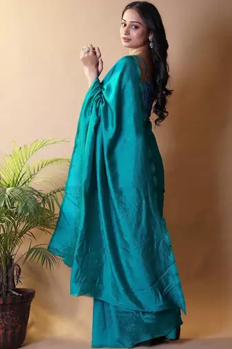 Teal silk cotton saree
